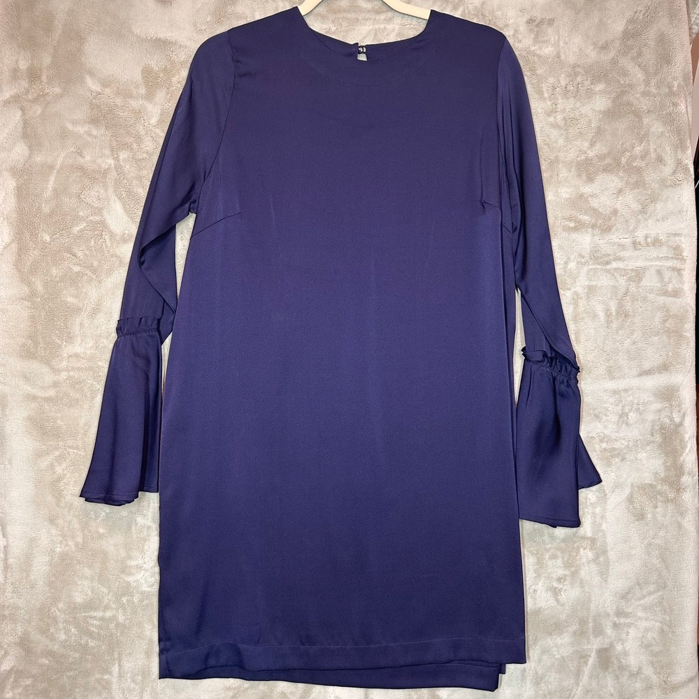 Allude Silk Blend Purple Dress Long Sleeve Bell Cuff Minimalist Chic Women's
